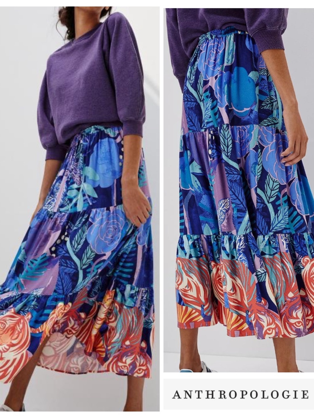 Anthropologie Cecilia Pettersson Bea Tiered
Maxi Skirt Blue XS NWT